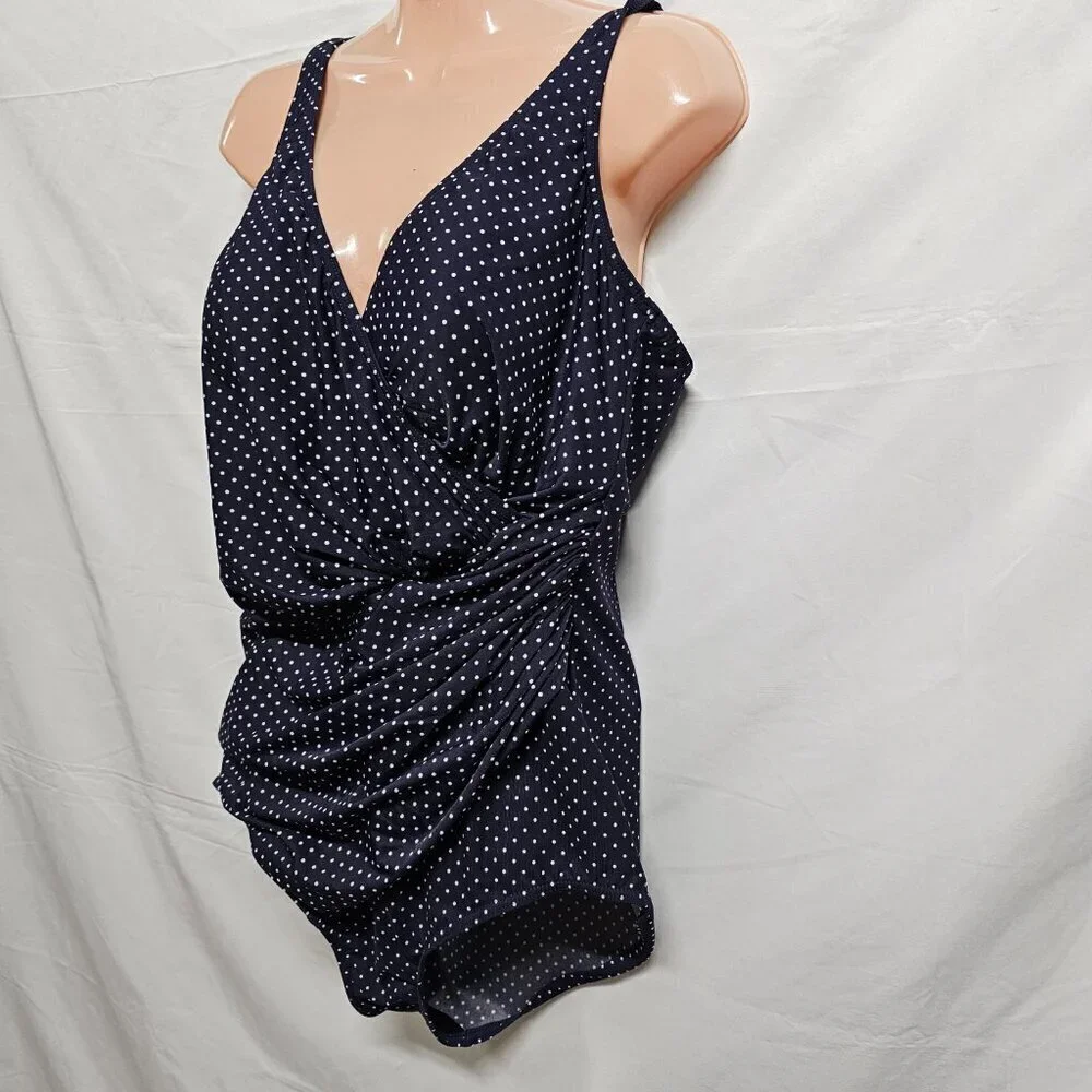 Miraclesuit Oceanus One Piece Swimsuit Women Size 18 Blue Dots